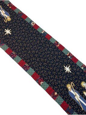 Christmas Nativity Quilted Patchwork Table Runner Celestial Moon Stars 15 x 52”